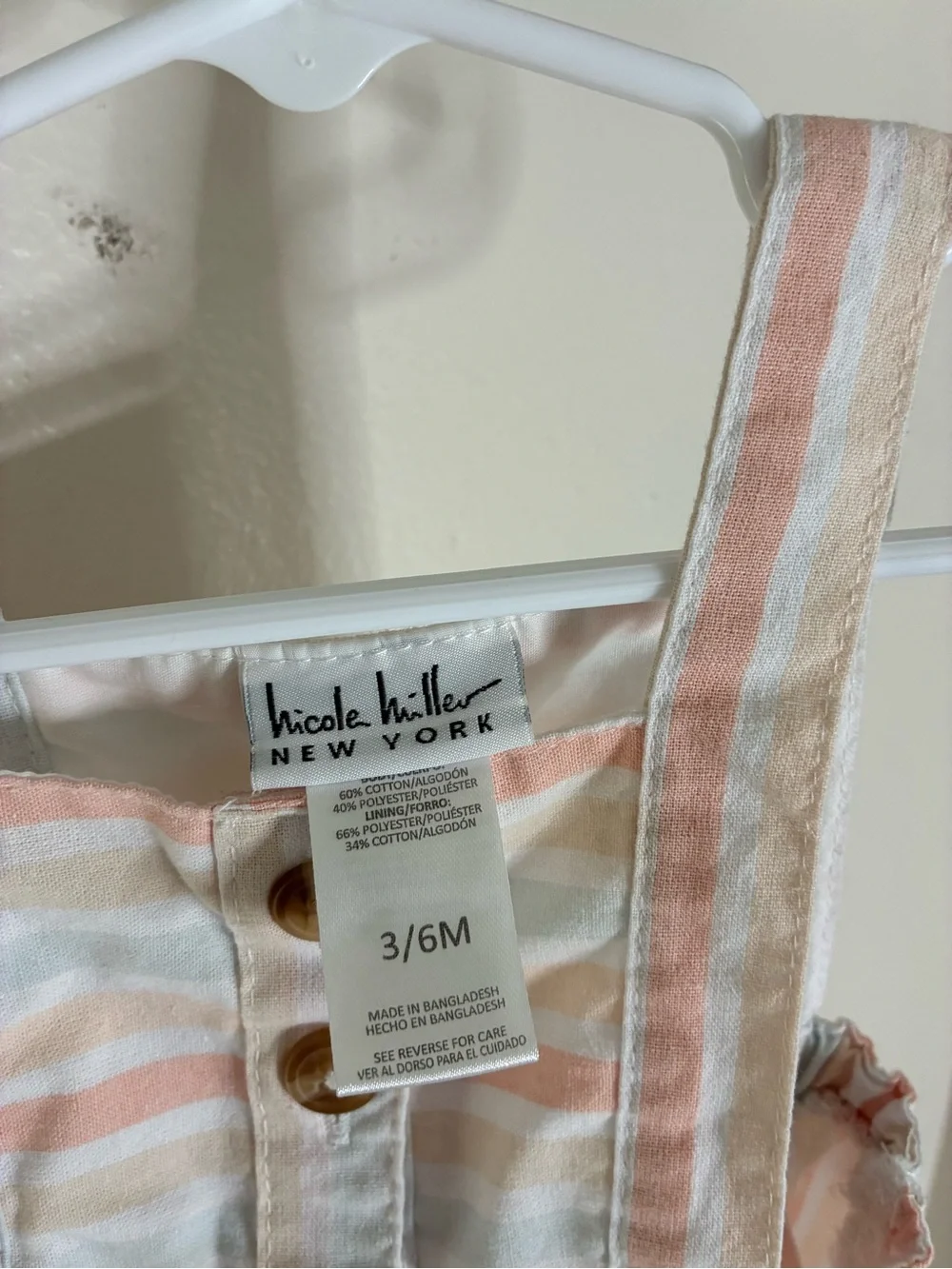 3-6M Nicole Miller New York Striped Peach & Cream Dress